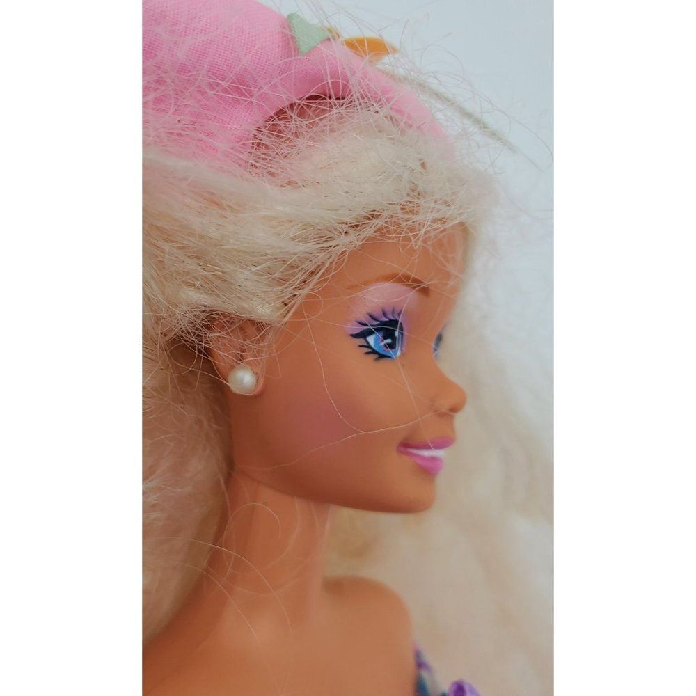 Vintage Mattel Barbie Doll Long Blonde Hair Blue Eyes Pink Dress Hat - Picture 3 of 13